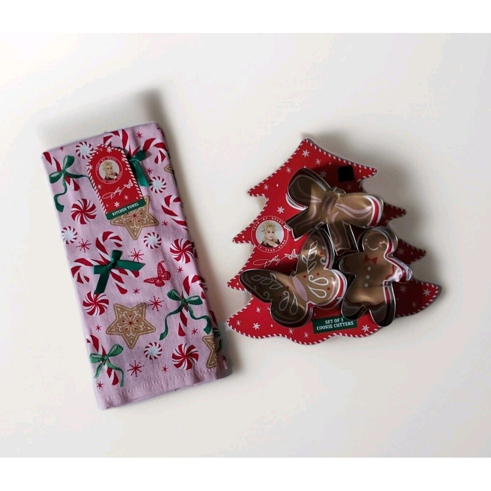 Dolly Parton Set of 3 Cookie Cutters and  Kitchen Towel - NEW